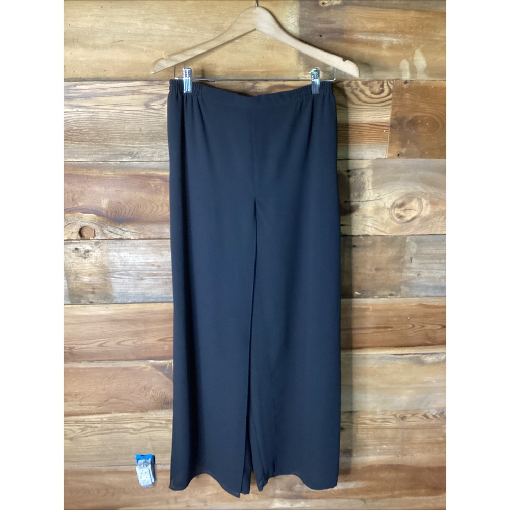 R & K Evening Black Chiffon High Waisted Wide Leg Pants Overlay Skirt Size 10